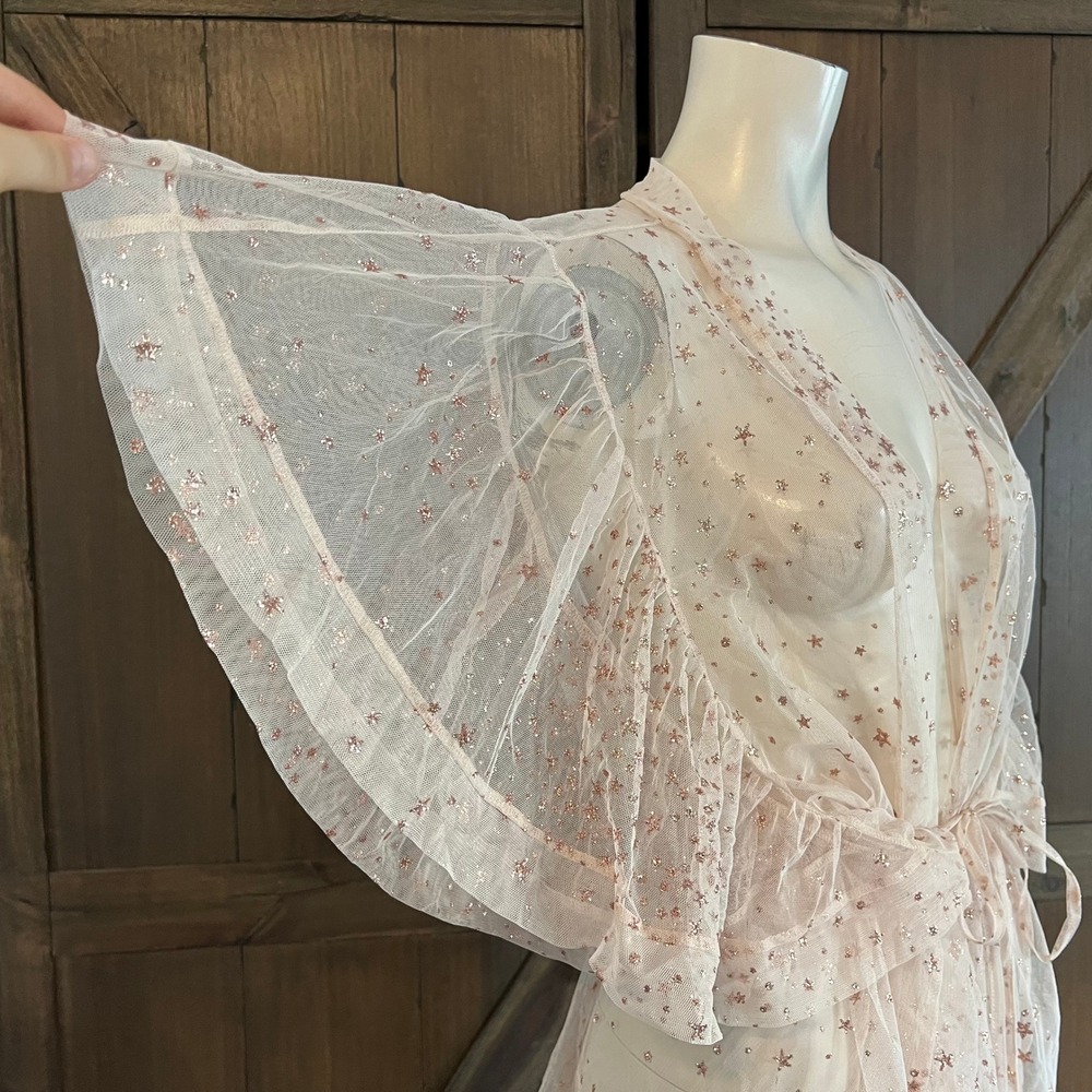 Victoria's Secret Pink Sheer Mesh Glitter Star Robe Flutter Sleeve XS/S